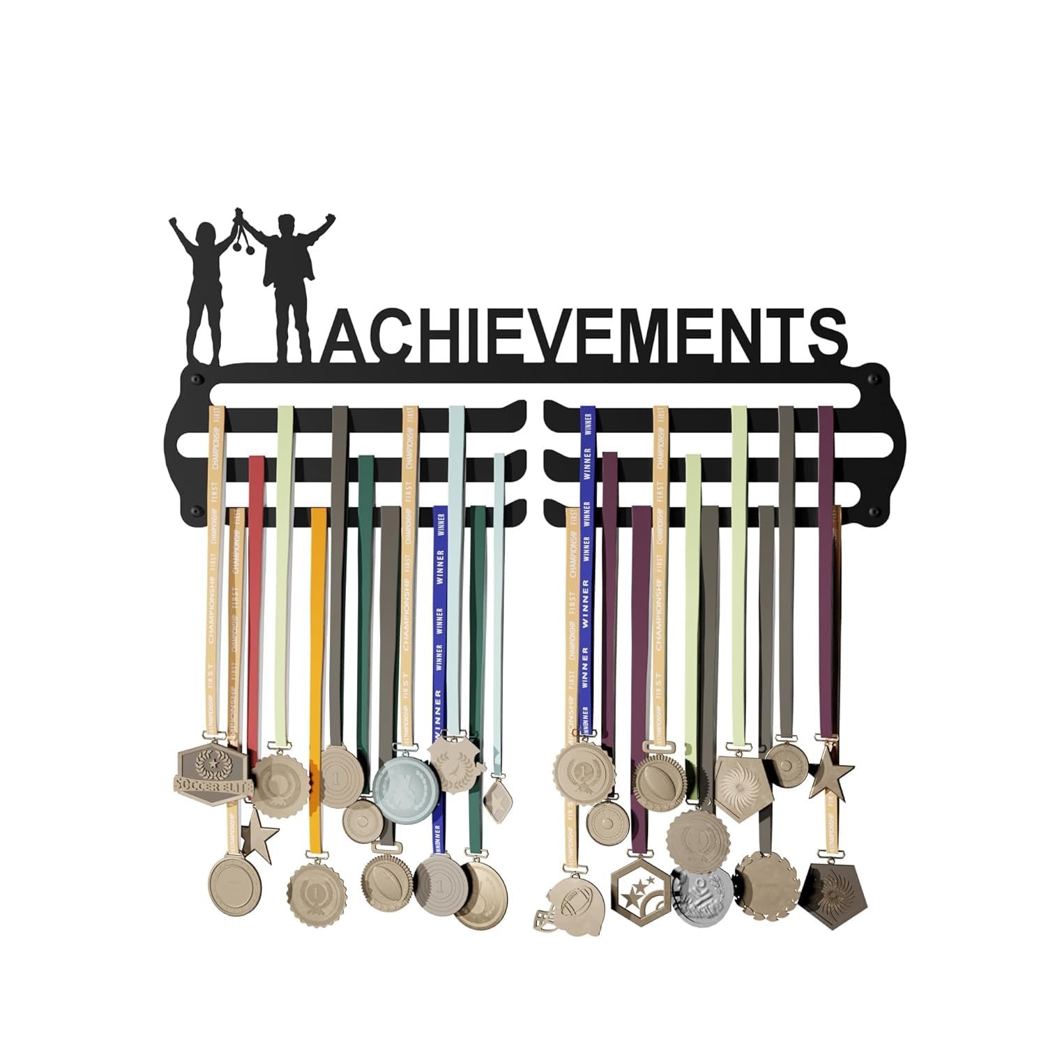 "Achivement" Medal Display Medal Display Hanger, Achievement Medal Holder with Silhouette Design, 3-Tier Wall Mount, Black - Image 8