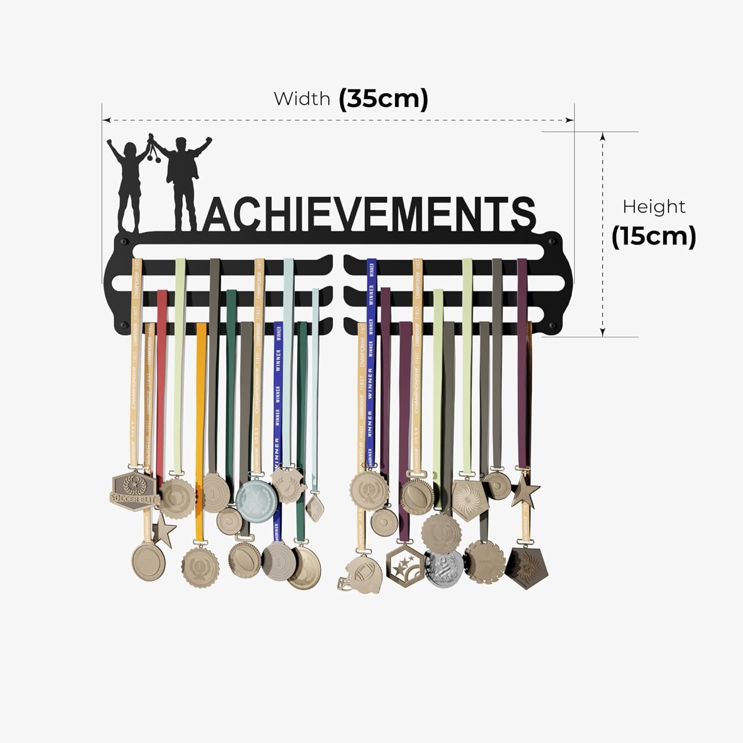 "Achivement" Medal Display Medal Display Hanger, Achievement Medal Holder with Silhouette Design, 3-Tier Wall Mount, Black - Image 7