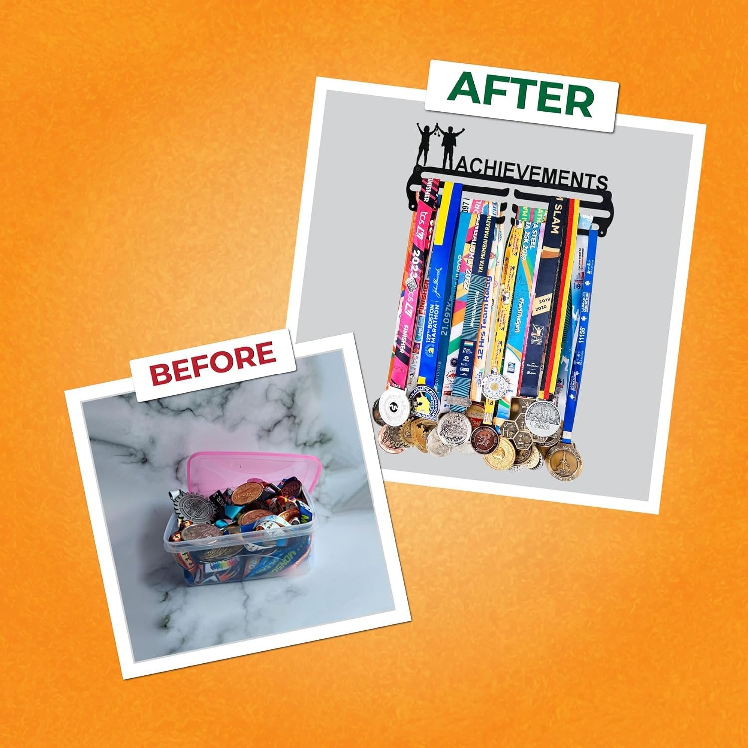 "Achivement" Medal Display Medal Display Hanger, Achievement Medal Holder with Silhouette Design, 3-Tier Wall Mount, Black - Image 4